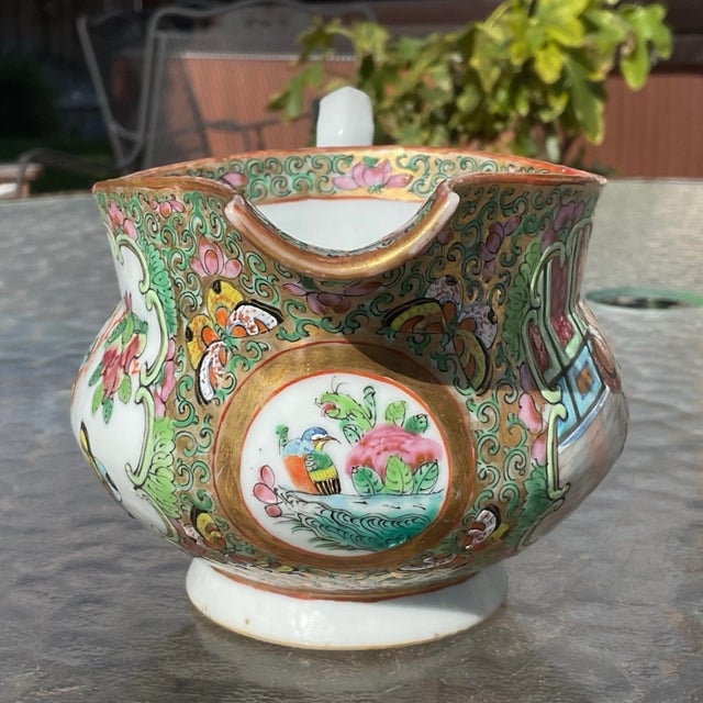 Chinoiserie Antique Famille Rose Medallion Hog Nose Creamer For Sale - Image 3 of 7