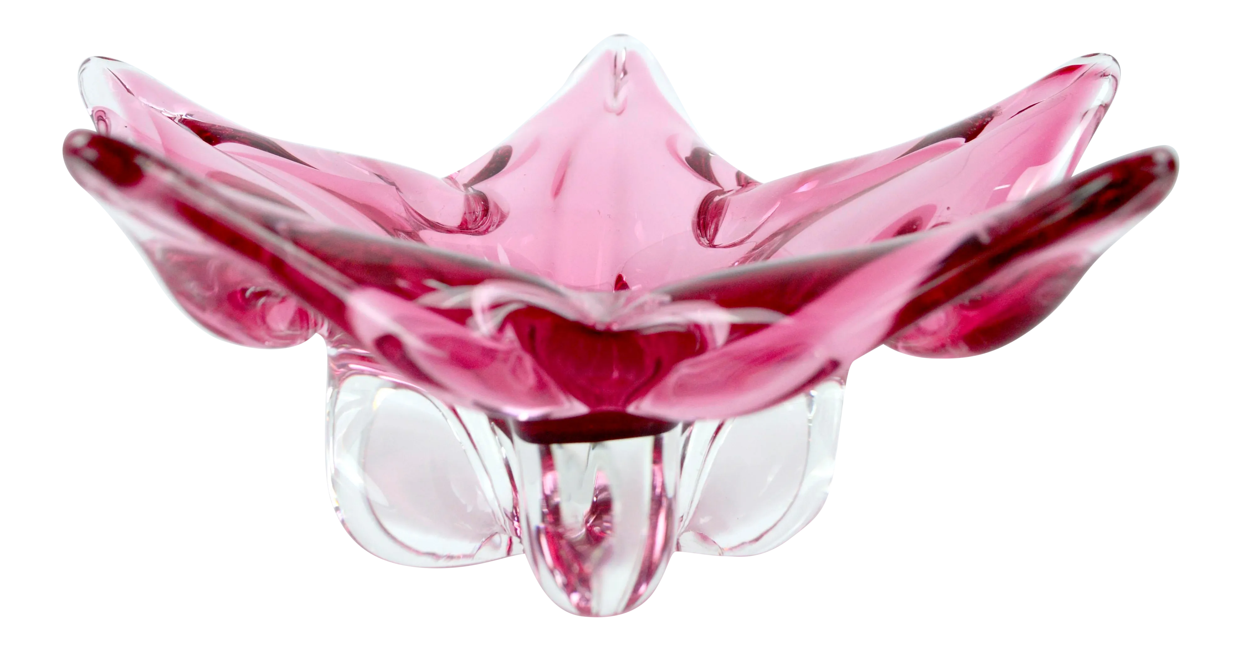 Josef Hospodka Chribska Glassworks, Czech Pink Star Flower Footed