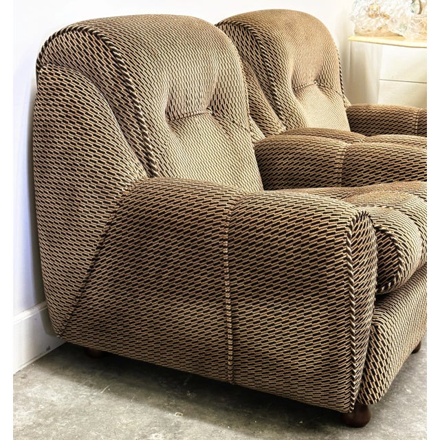 Overall width: 87 centimeters Overall height: 85 centimeters Overall depth: 90 centimeters Pair of Italian lounge chairs...