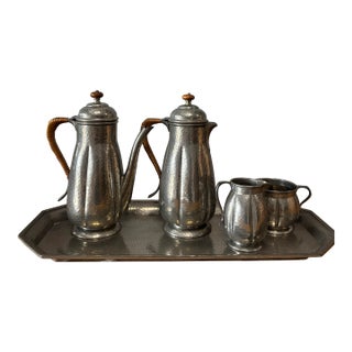 Anitque English Tudric Pewter Ware Tea Service Set for Liberty and Co For Sale