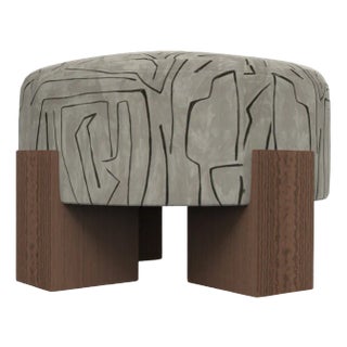Cassette Pouf in Graffito Graphite Fabric and Smoked Oak by Alter Ego for Collector For Sale