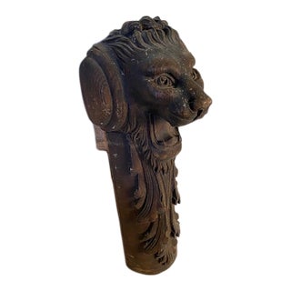Antique Hand Carved Wood Lion Head 14"x5" Architectural Salvage Corbel Pilaster Fragment For Sale