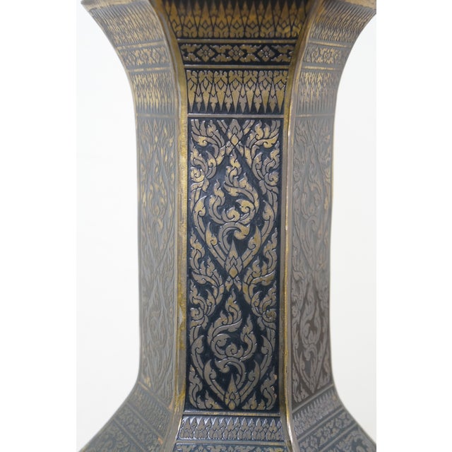 Mid 20th Century Mid Century Modern Enameled Brass Thai Dancing Figures Table Lamp 36" For Sale - Image 14 of 17