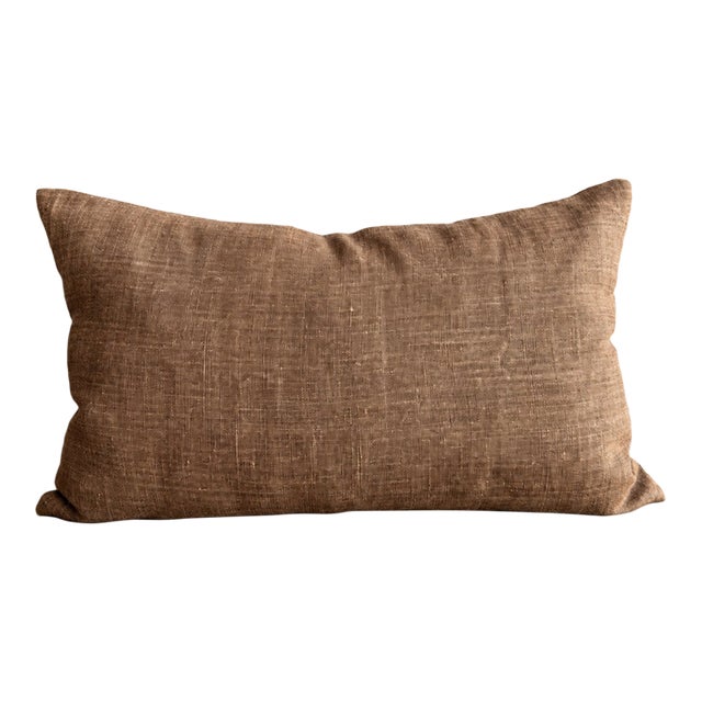 Luxurious Belgian Linen Pillow by Bloom Home, Bois Color, 15x25" For Sale