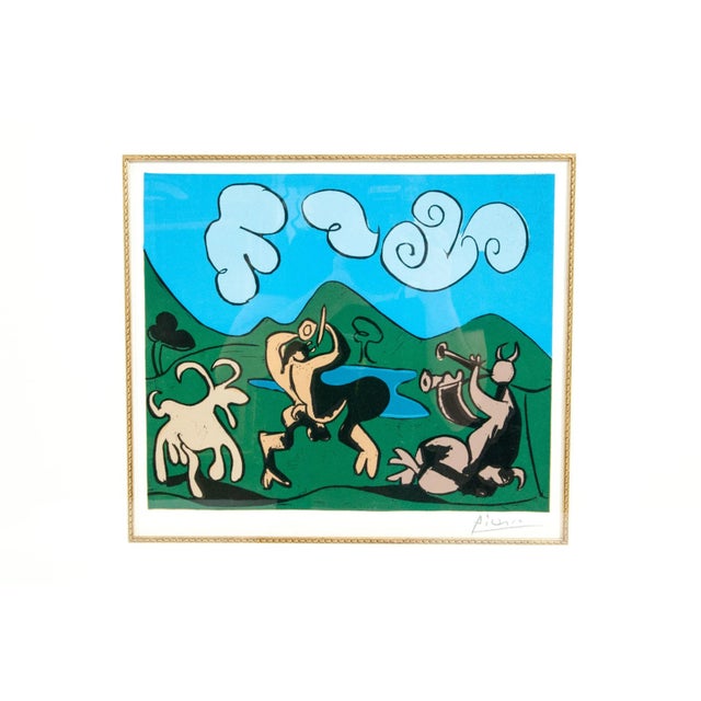 Gilt wood frame Pablo Picasso "Dancing Animals color Linocut" Limited edition (Spanish 1881-1973) Professionally matted...