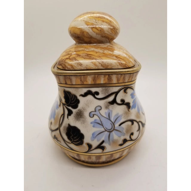 Art Nouveau Vintage Porcelain Handpainted Phoenix Noritake Sugar Jar For Sale - Image 3 of 6