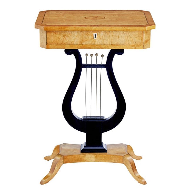 Antique Inlaid Birch Lyre Form Occasional Table, 1890 For Sale - Image 9 of 9