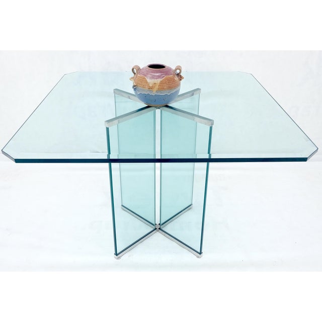 Transparent Italian Mid Century Modern 3/4" Thick Beveled Glass Single Pedestal Dining Table For Sale - Image 8 of 12