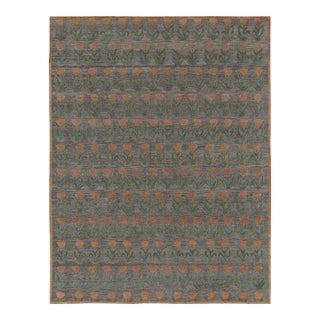 Rug & Kilim’s Block Print Rug Design in Gray With Rust and Green Floral Motifs For Sale