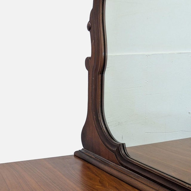 Antique Wooden Dresser With Mirror and Five Drawers For Sale - Image 9 of 10