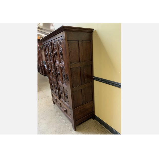 Antique Neo-Gothic Wardrobe with Linen Compartments, 1880 For Sale - Image 3 of 11