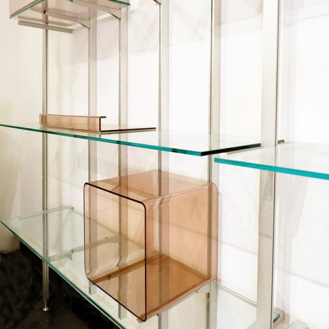 Modular Wall Shelf in Brushed Metal, Glass and Acrylic, 1960s For Sale - Image 9 of 11