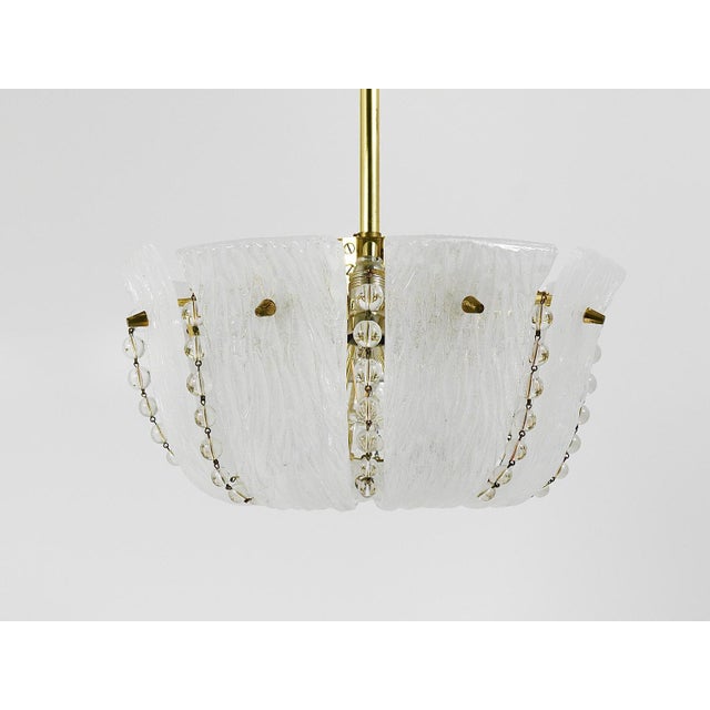 White Petite Curved Basket Chandelier in Brass & Glass attributed to J. T. Kalmar for Kalmar, Austria, 1950s For Sale - Image 8 of 18