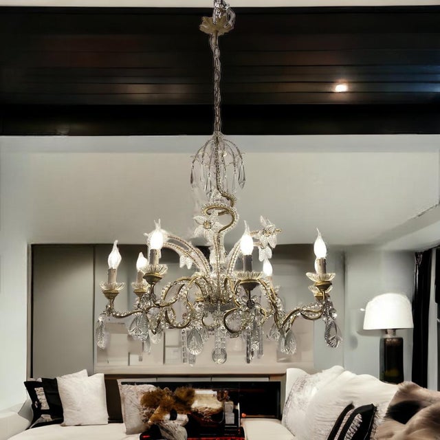Crystal Beaded Murano Flower Chandelier, 1940s For Sale - Image 6 of 16