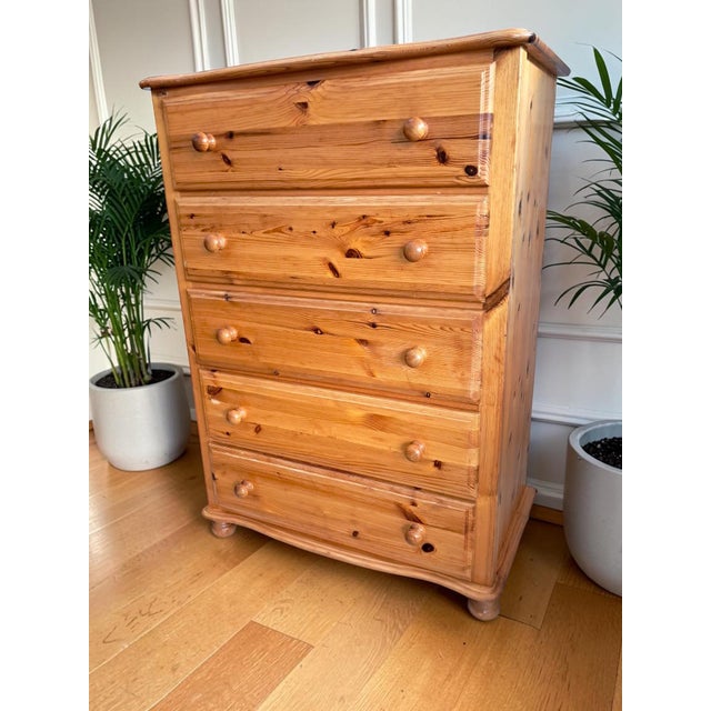 Vintage Pine Tallboy Chest of 5 Drawers, 1980s For Sale - Image 9 of 16