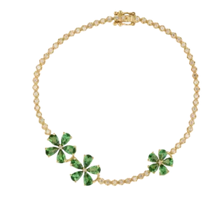 Nina Zhou Tsavorite Cherry Blossom Diamond Tennis Bracelet in 18k Yellow Gold
