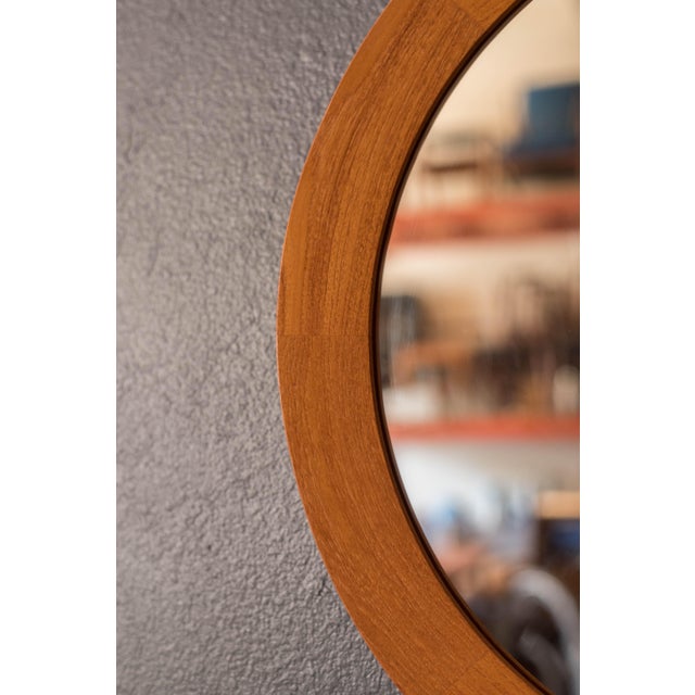 Danish Modern Solid Teak Round Wall Hanging Mirror For Sale - Image 4 of 7