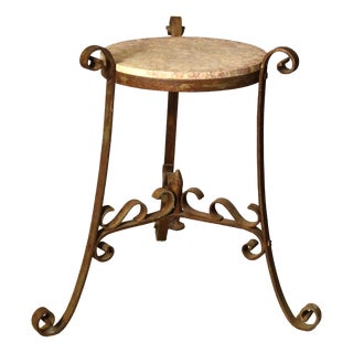 Iron Pedestal Table with Marble Shelf, 1890s For Sale