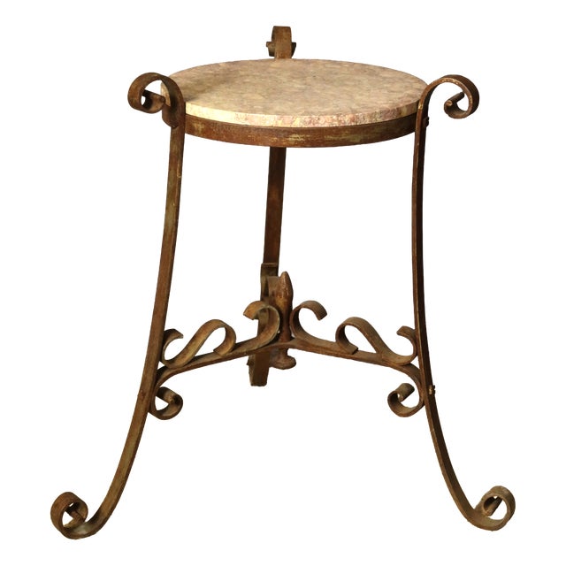 Iron Pedestal Table with Marble Shelf, 1890s For Sale