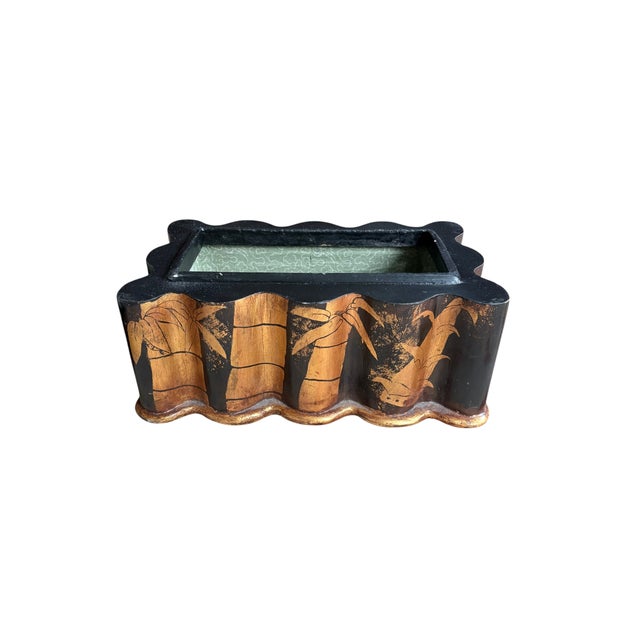 Wood Vintage Gold and Black Chinoiserie Box With Bamboo Motif For Sale - Image 7 of 18
