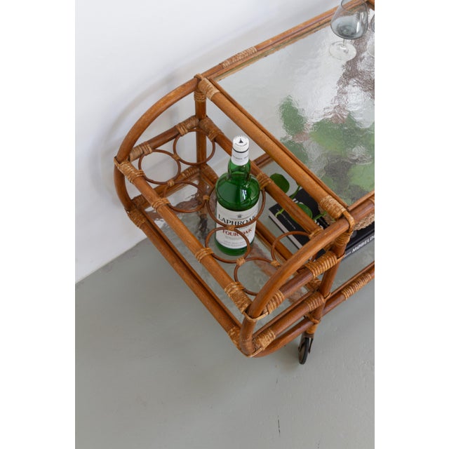 Danish Bamboo and Rattan Bar Cart, 1950s For Sale - Image 15 of 18