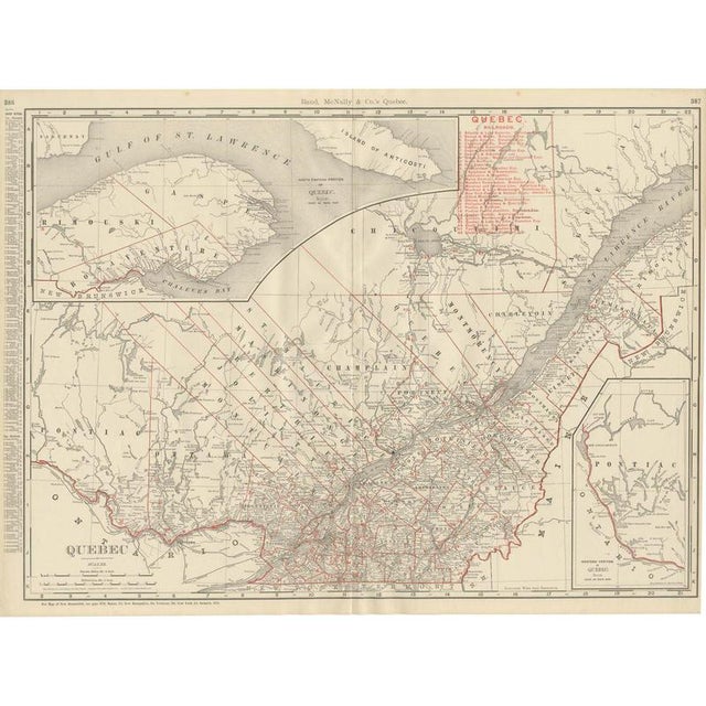 Antique Map of Quebec with Gaspé Inset from Rand McNally, 1899 For Sale - Image 12 of 12