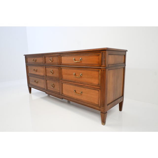1980s Kindel Furniture Neoclassical Louis XVI Style Cherry Nine-Drawer Dresser For Sale - Image 5 of 17