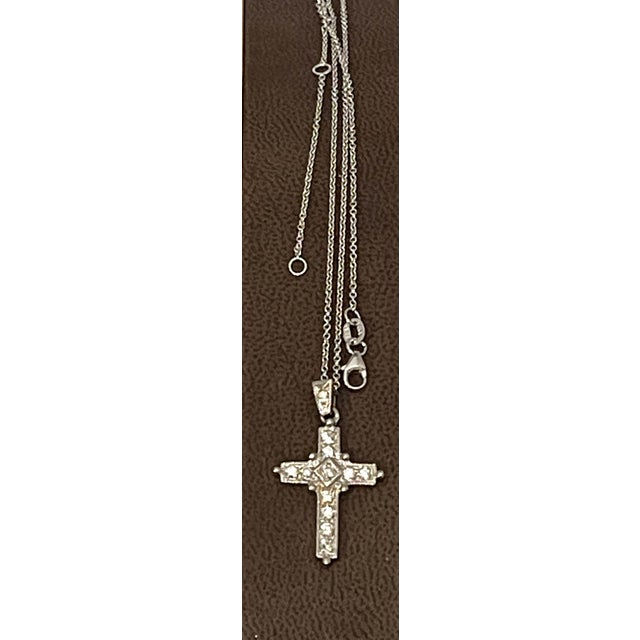 White Diamond Cross Pendant with White Gold Necklace 18 Karat White Gold For Sale - Image 10 of 18