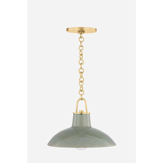 2020s Hudson Valley Lighting Pottersville 12.5 in. 1 Light Pendant in Aged Brass and Ceramic Moss Crackle Finish For Sale - Image 5 of 5