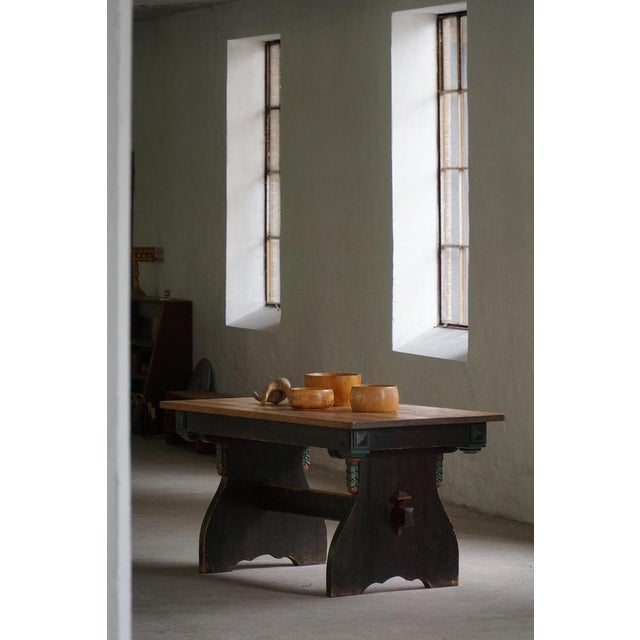 Scandinavian Rustic Folk Art Dining Table in Stained Pine, 1900s For Sale - Image 6 of 18