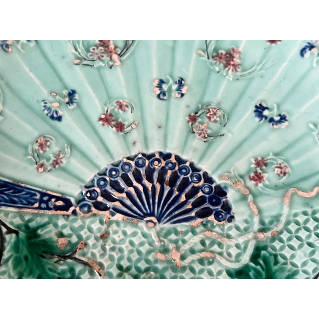 1900 - 1909 Antique Villeroy & Boch Majolica Fan Bowl, C. 1900 For Sale - Image 5 of 9