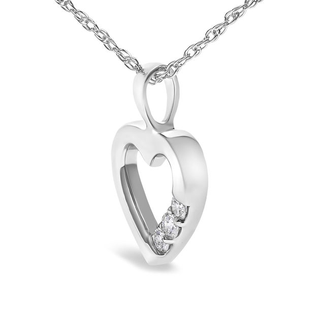 Contemporary .925 Sterling Silver Lab Grown Diamond 1/4 Cttw Three Stone Heart Pendant Necklace - 18" Inches For Sale - Image 3 of 5