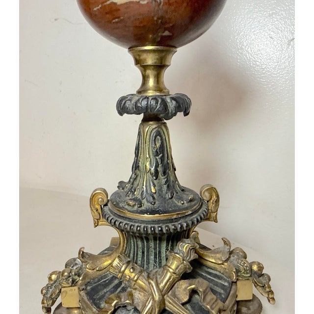 Pair Antique Ornate 1800's Patinated Gilt Bronze Marble Neoclassical Candelabras For Sale - Image 9 of 14