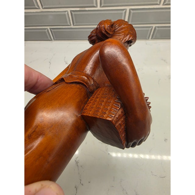 Mid-Century Balinese Art Deco Hardwood Harvest Maiden Sculpture by A. Fatimah For Sale - Image 10 of 12