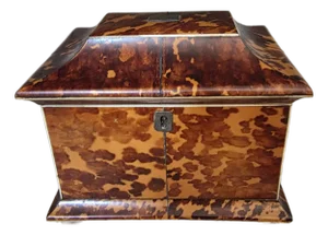 Antique English Faux Tortoiseshell Tea Caddy