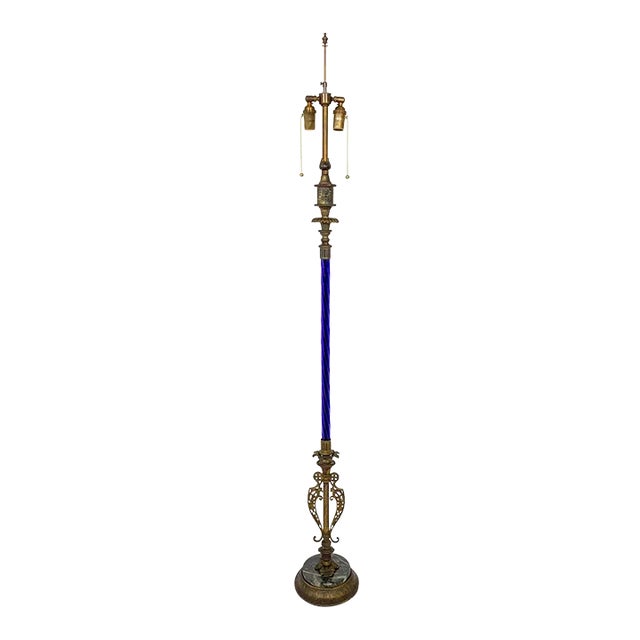 Early 20th Century Cobalt Blue Glass Floor Lamp With Anglo-Indian Details For Sale