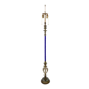 Early 20th Century Cobalt Blue Glass Floor Lamp With Anglo-Indian Details