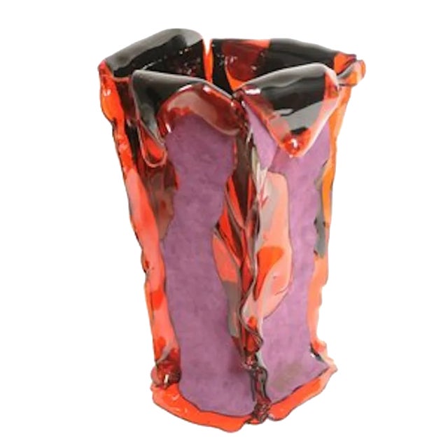 Bromelia Vase in Clear Red and Purple Leather by Fernando & Humberto Campana for Corsi Design Factory For Sale