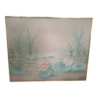 Lee Reynolds Signed Original Canvas Painting Lilies in Water 5'x 4' For Sale