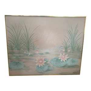 Lee Reynolds Signed Original Canvas Painting Lilies in Water 5'x 4'