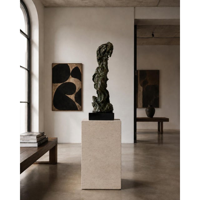 Striking 1958 abstract bronze sculpture by Greek-American/New York artist George Koras (1925–2015). This expressive...
