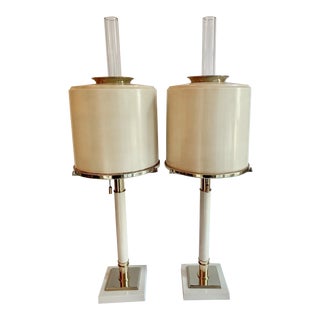 Laurel Lamps in Cream Metal with Brass Detailing - a Pair For Sale