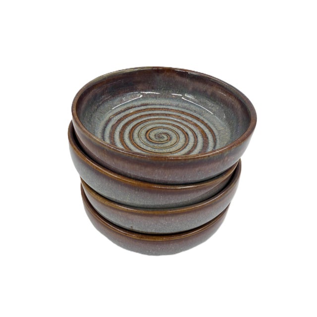 2020s Vietnamese Dual-Glaze Stoneware Ceramic Salad Bowls With Spiral Motif - Set of 4 For Sale - Image 5 of 7