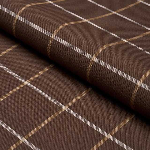 Schumacher SAMPLE - Schumacher X Mark D. Sikes Frannie Windowpane Fabric In Chocolate For Sale - Image 4 of 4