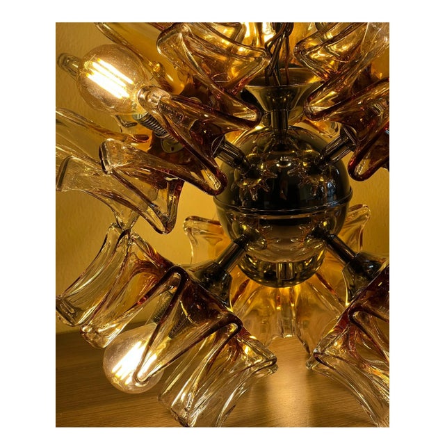 1970's Mazzega Sputnik Chandelier 6 lights | Glass, chrome | Condition: Perfect A breathtaking mid-century modern Sputnik...
