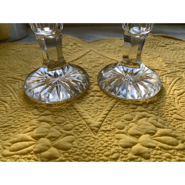 Antique Finely Cut Crystal Candlesticks a Pair For Sale - Image 10 of 11