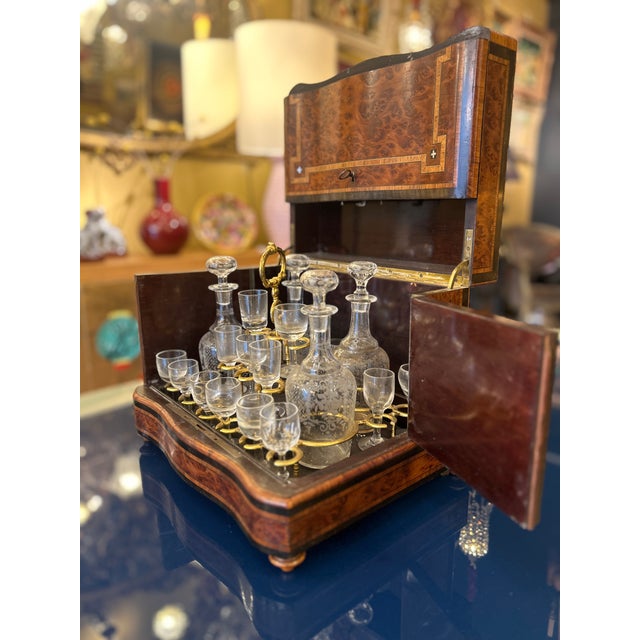19th Century Walnut Burl Liquor Cabinet, Set of 21 For Sale - Image 14 of 14