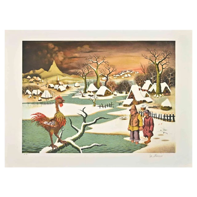 Mijo Kovacic, Peasants, Lithograph, 1980s For Sale