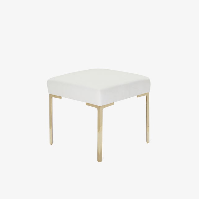 Metal Astor Petite Brass Ottoman in Snow Velvet by Montage For Sale - Image 7 of 7