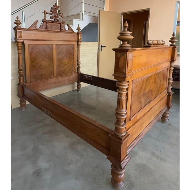 Antique French Louis XVI Style Full Size Rosewood Carved Bed Frame Baroque For Sale - Image 18 of 18